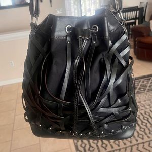 Etienne Aigner Black leather bucket drawstring hobo